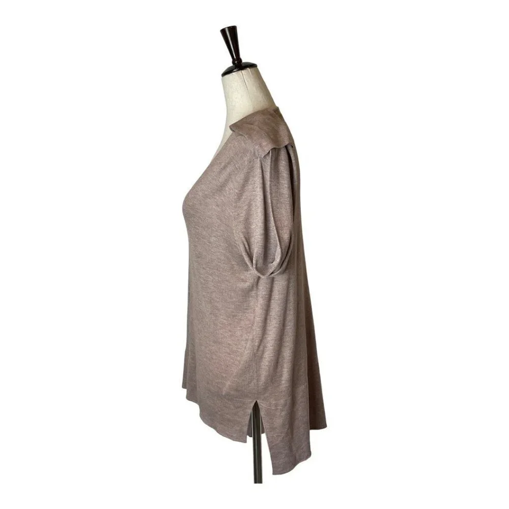 Zara Knit Brown‎ Taupe V Neck Lightweight Hi Low Hem Pullover Sweater Size M